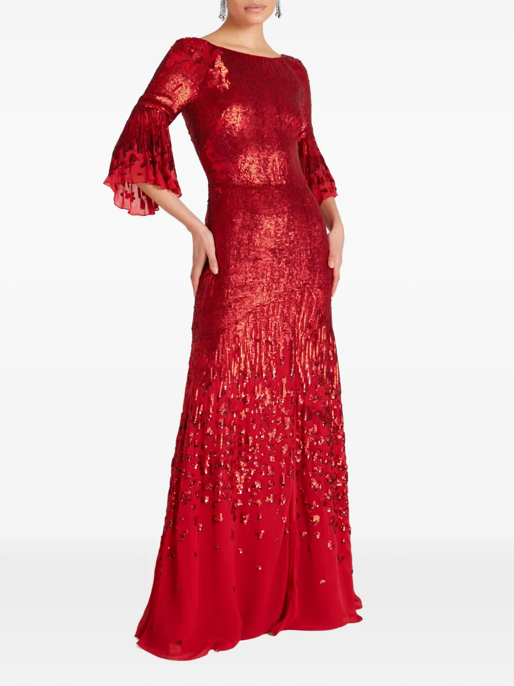 Temperley London Celestial maxi-jurk verfraaid met pailletten en flared mouwen Rood