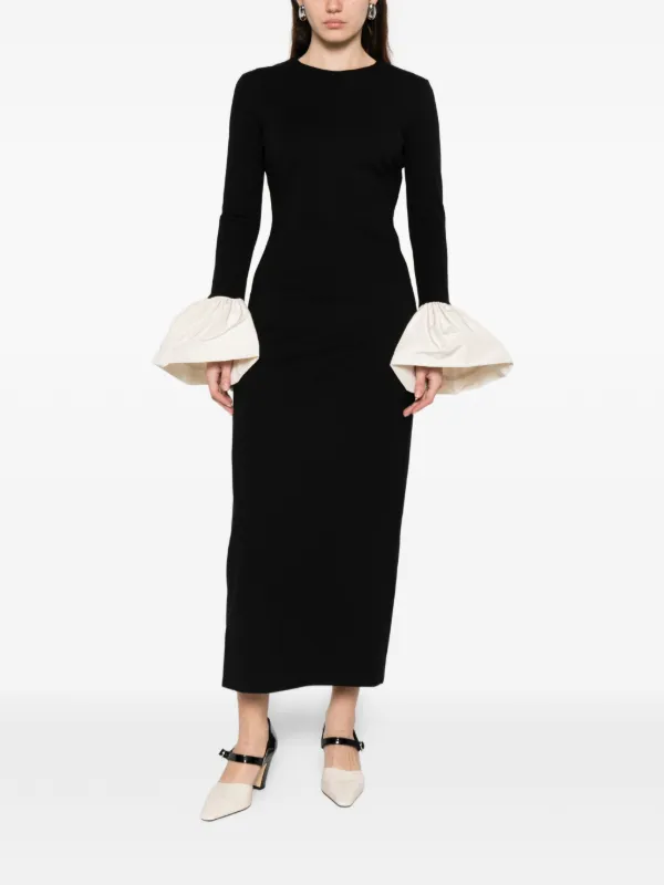 STAUD Hawthorne ruffled-cuff Maxi Dress | Black | FARFETCH GE