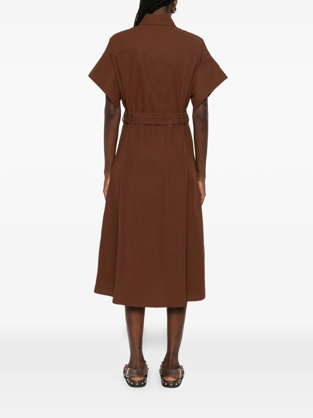 PINKO Midi-blousejurk met knopen en ceintuur Bruin