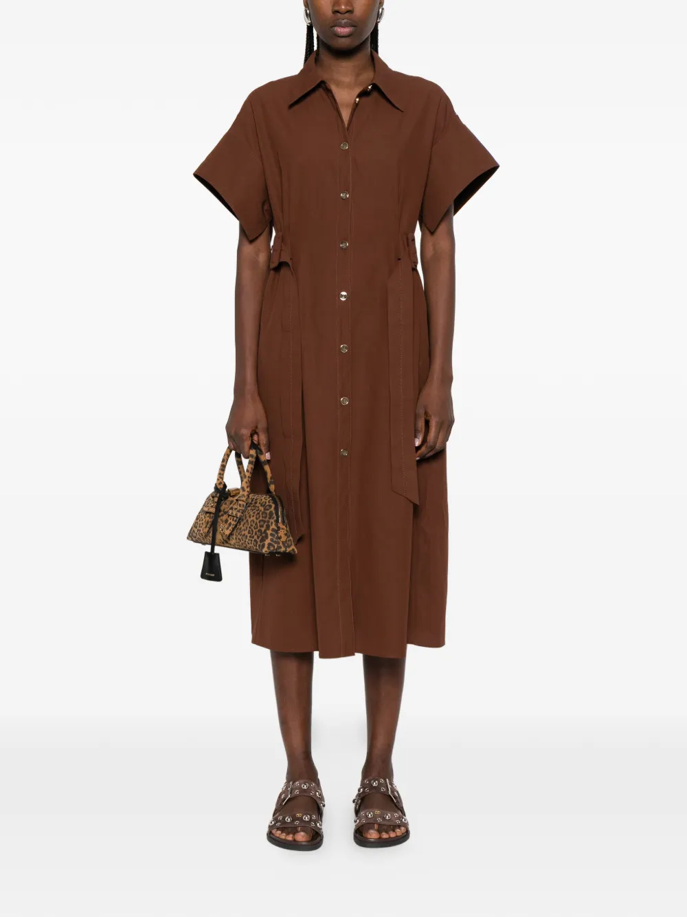PINKO Midi-blousejurk met knopen en ceintuur Bruin