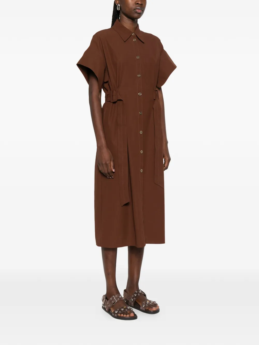 PINKO Midi-blousejurk met knopen en ceintuur Bruin