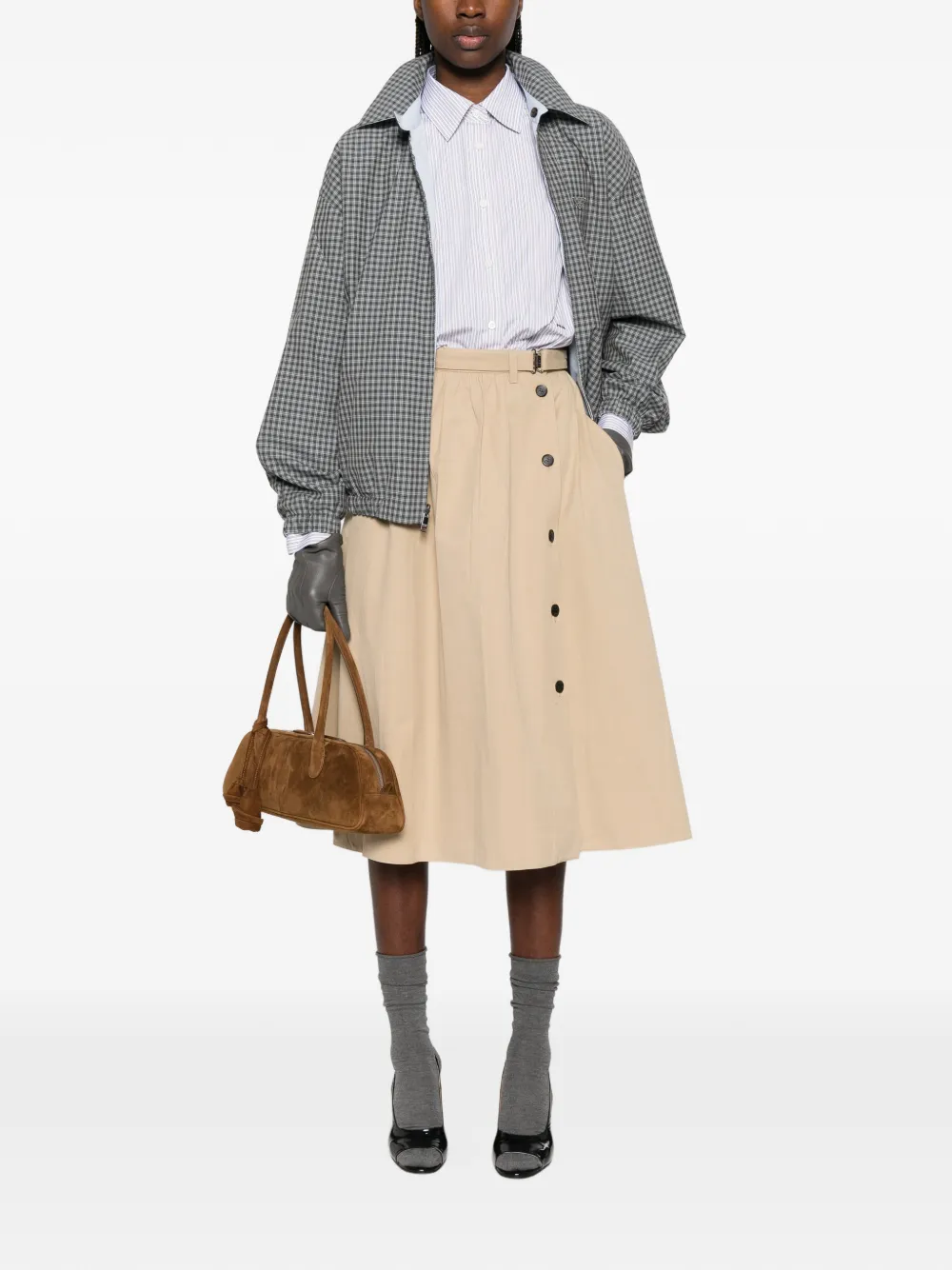  Prada Button Belted Midi Skirt - Neutrals 