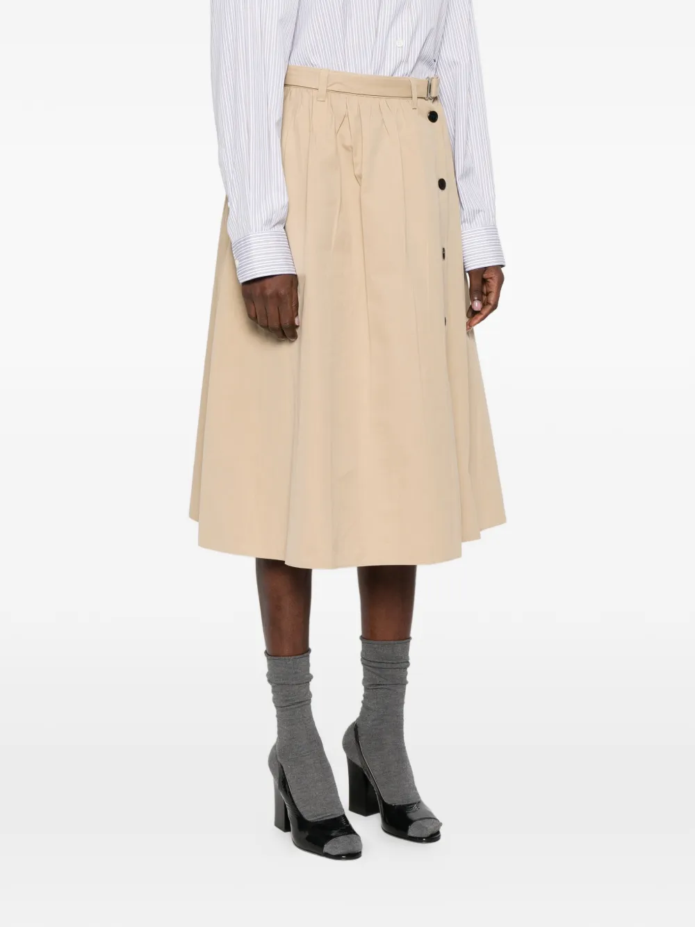  Prada Button Belted Midi Skirt - Neutrals 