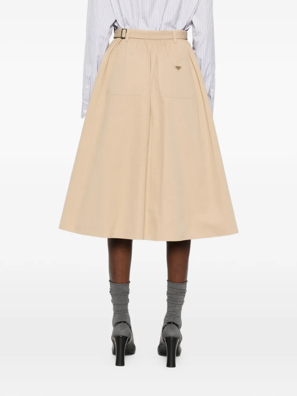 Prada Midi-rok met knopen en ceintuur Beige
