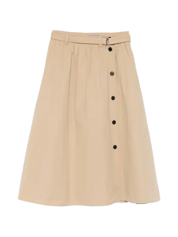 Prada Button Belted Midi Skirt in Neutrals
