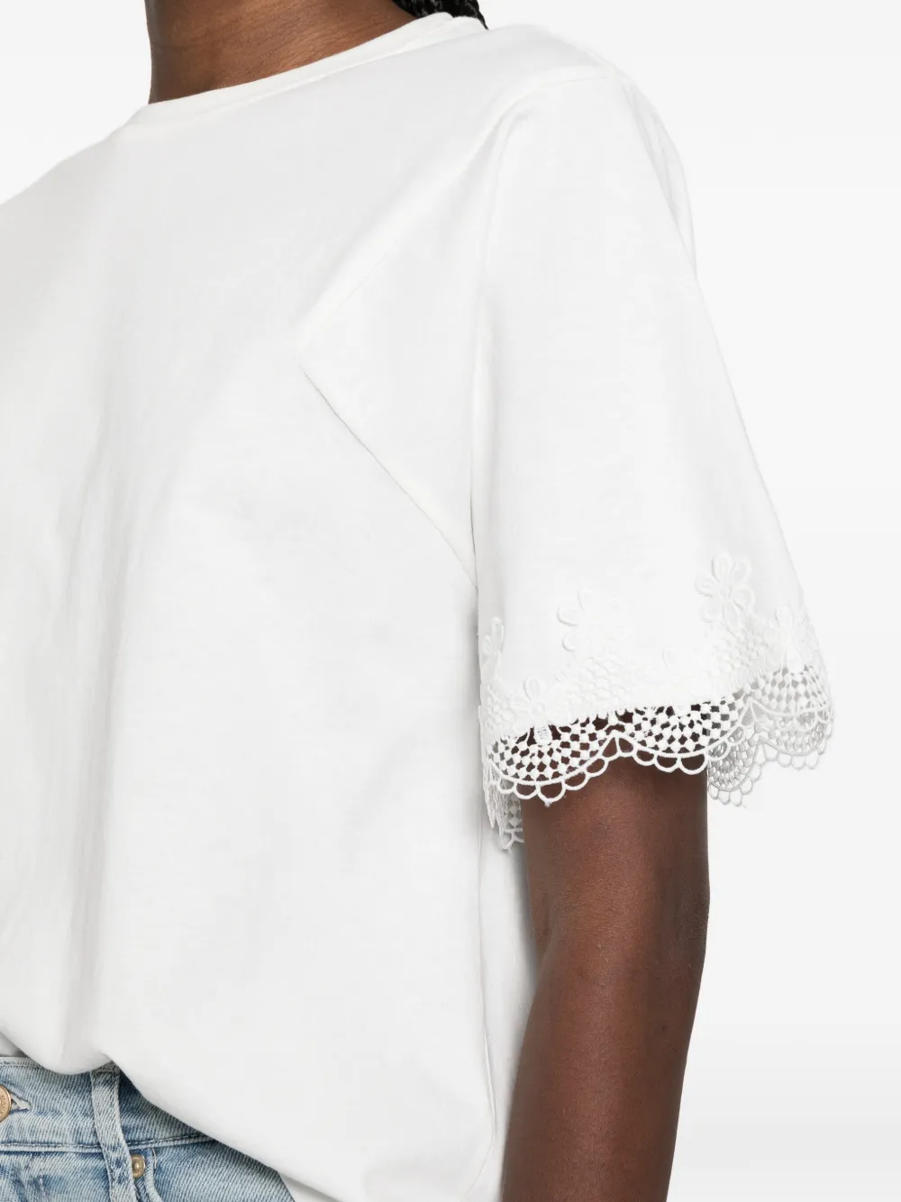 TWINSET T-shirt met kanten afwerking en borduurwerk Wit