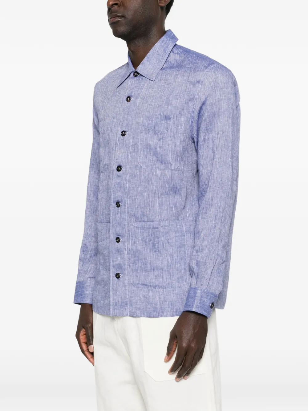  Brunello Cucinelli Buttoned Linen Shirt - Blue 