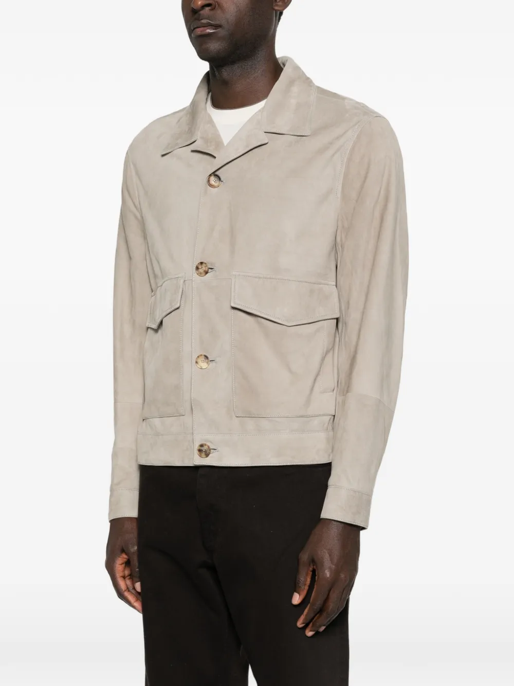  Brunello Cucinelli Pocket Leather Jacket - Neutrals 