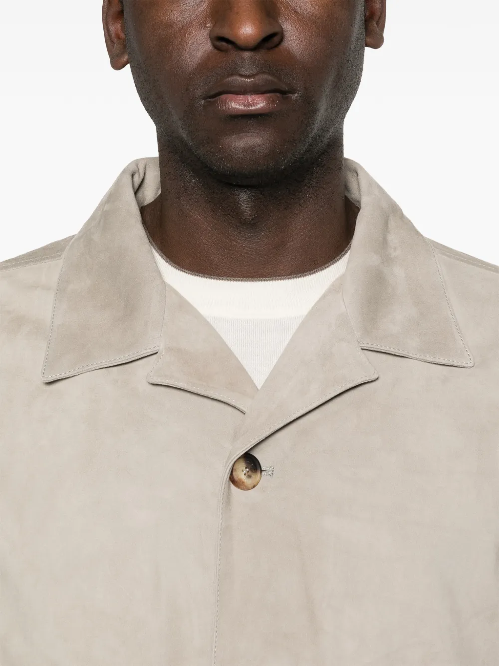 Brunello Cucinelli Suède leren jack met zak Beige
