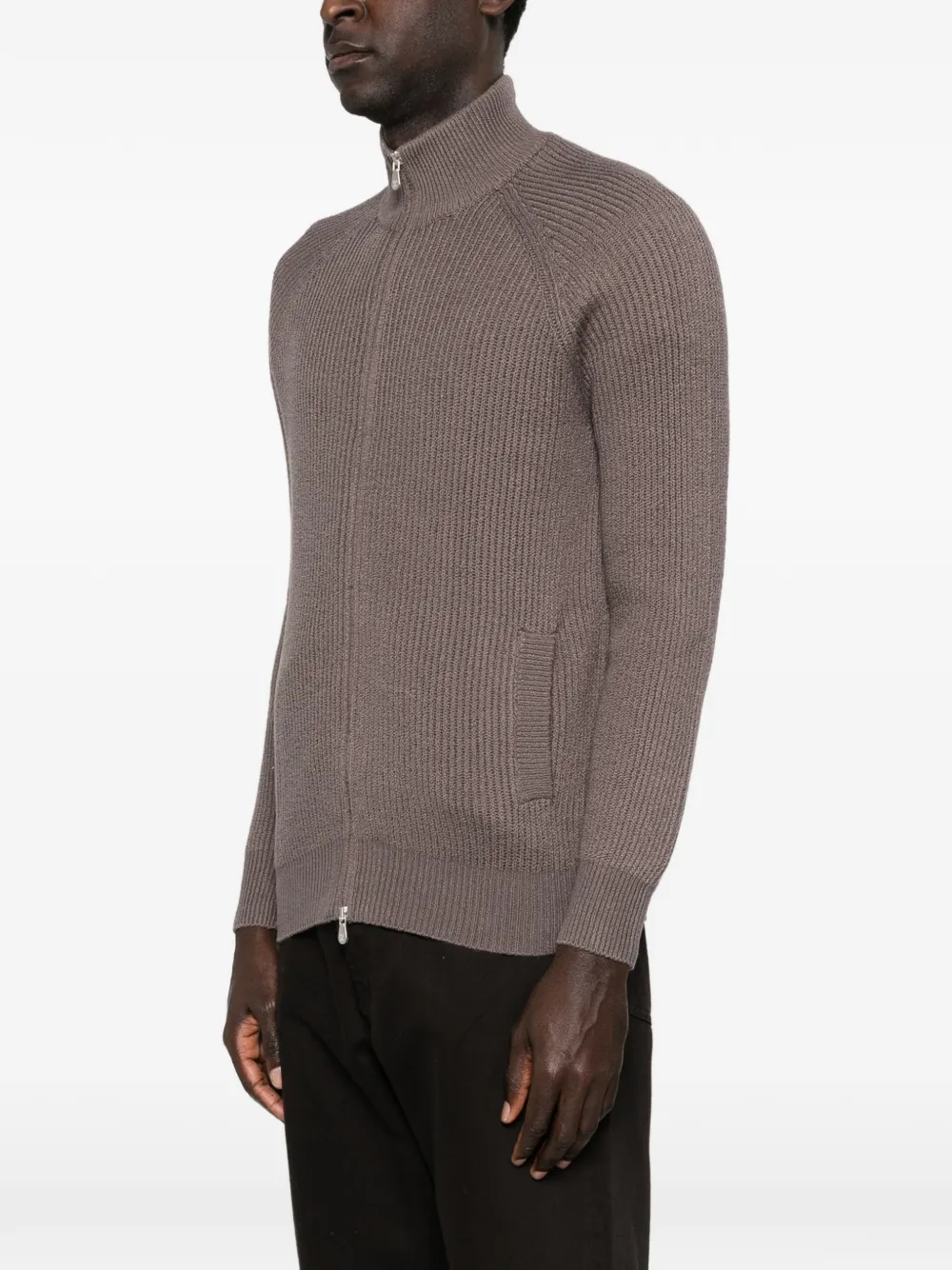 Brunello Cucinelli Zip Ribbed Cardigan - Brown 