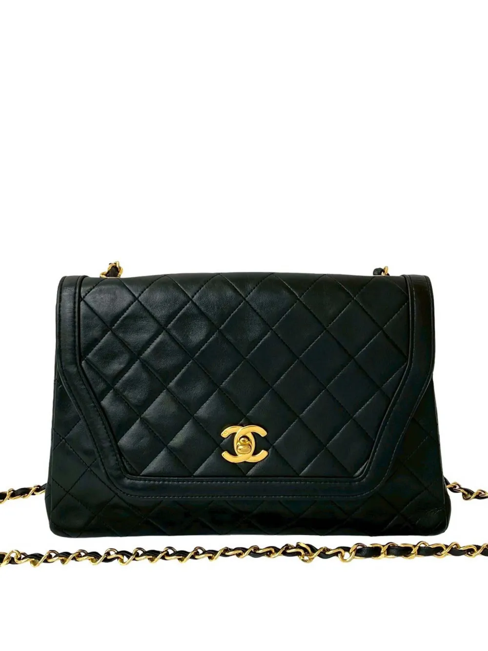 CHANEL Pre-Owned Borsa a tracolla CC media in pelle di agnello trapuntata con battente 1989-1991 - Nero