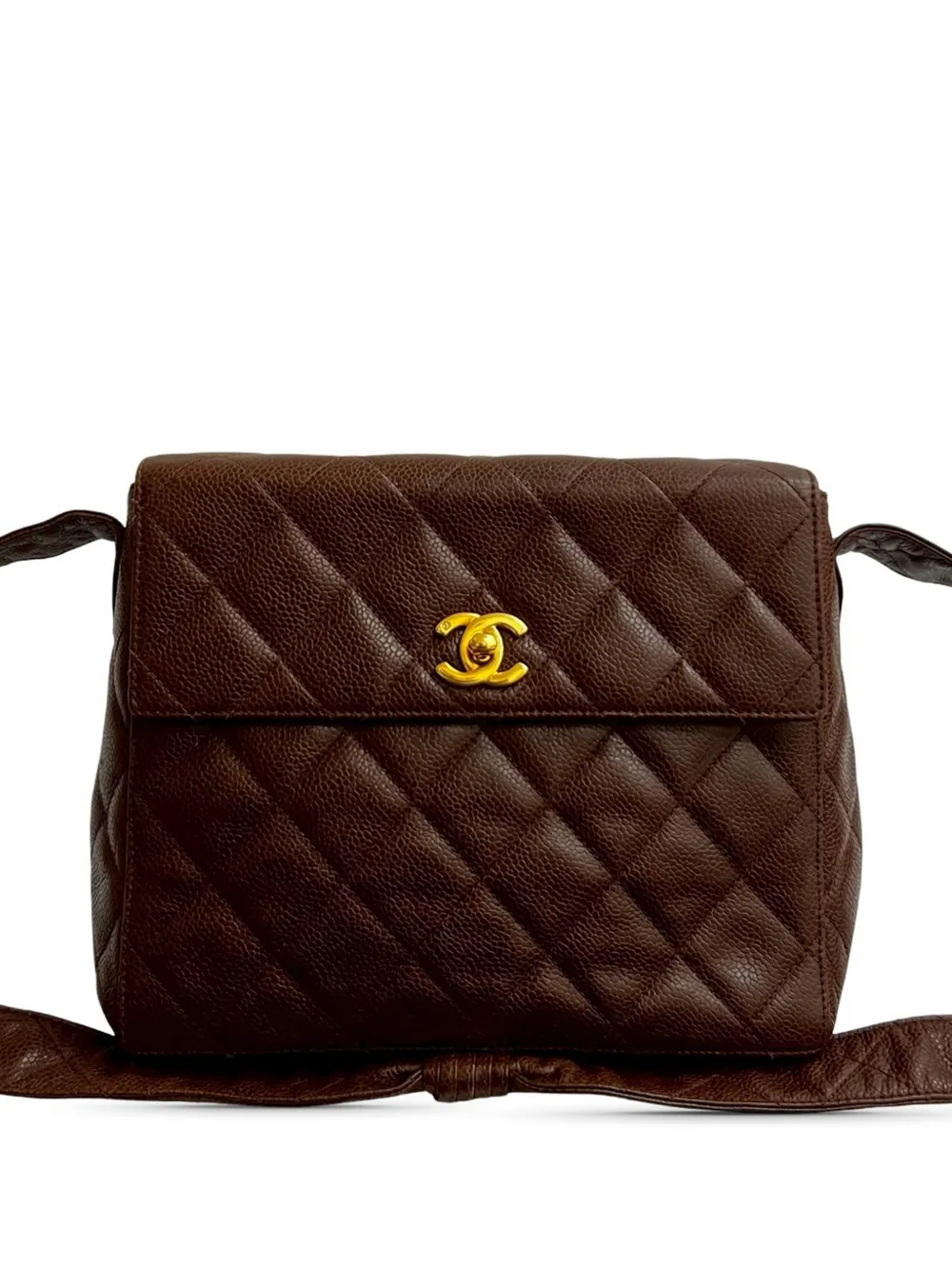 CHANEL Pre-Owned Borsa a tracolla CC in pelle Caviar trapuntata con chiusura a girello 1996-1997 - Marrone