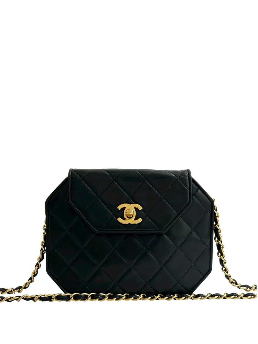 CHANEL Pre-Owned Borsa a tracolla CC Octagon in pelle di agnello trapuntata con battente 1989-1991 - Nero
