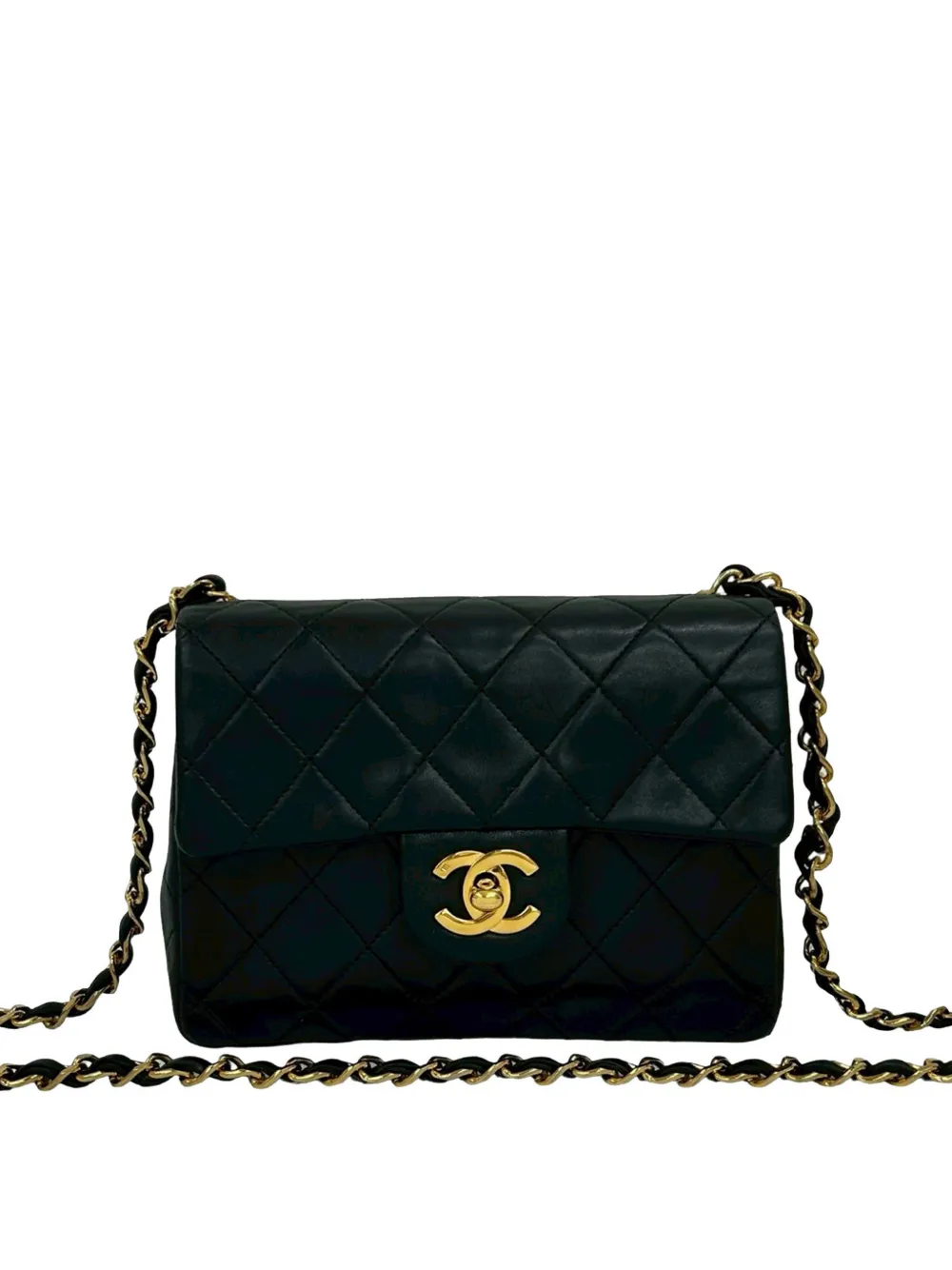 CHANEL Pre-Owned Borsa a tracolla Classic mini squadrata in pelle di agnello con battente 1986-1988 - Nero