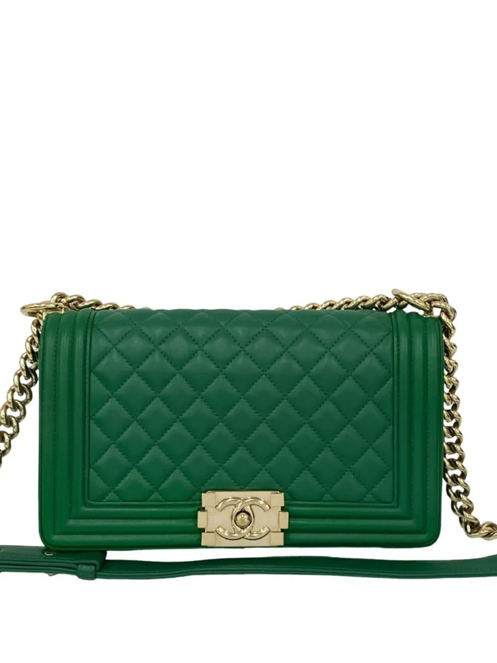CHANEL Pre-Owned Borsa a tracolla Boy media in pelle di agnello trapuntata effetto invecchiato 2016-2017 - Verde