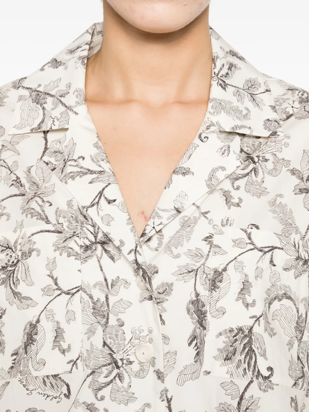 Golden Goose Boxy katoenen blouse met zwarte en witte bloemenprint Beige