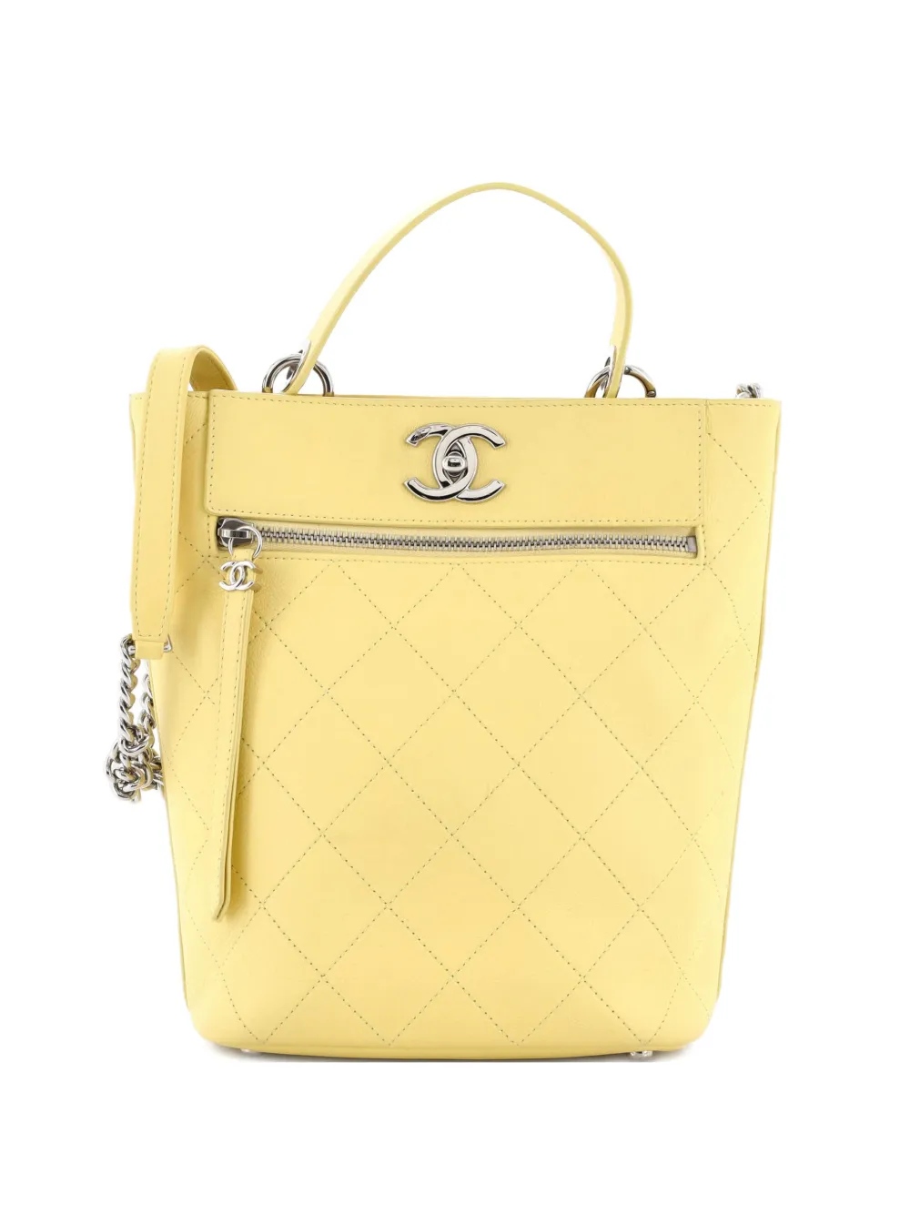 CHANEL Pre-Owned Borsa a secchiello CC piccola in pelle di vitello con cuciture - Giallo