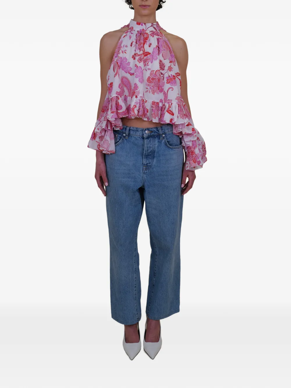 AZEEZA Plath paisley ruffled top - Wit