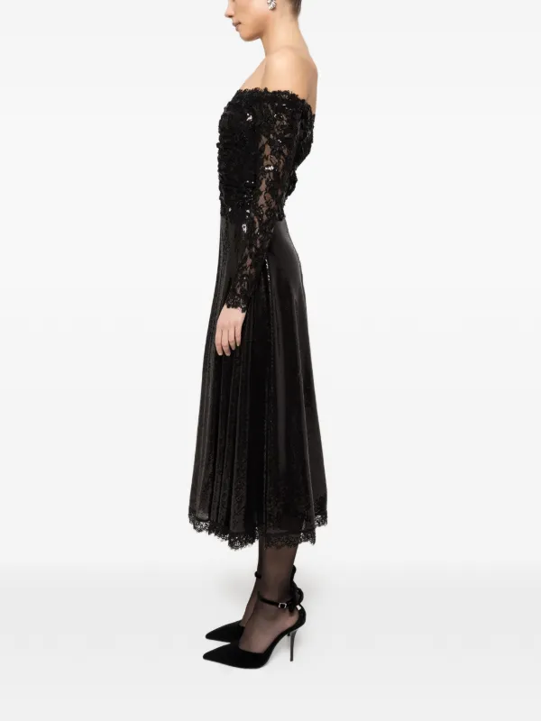 off the shoulder sequin midi dress NISSA sequin-embellishment off-shoulder Midi Dress | Black