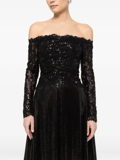 NISSA sequin-embellishment off-shoulder midi dress
