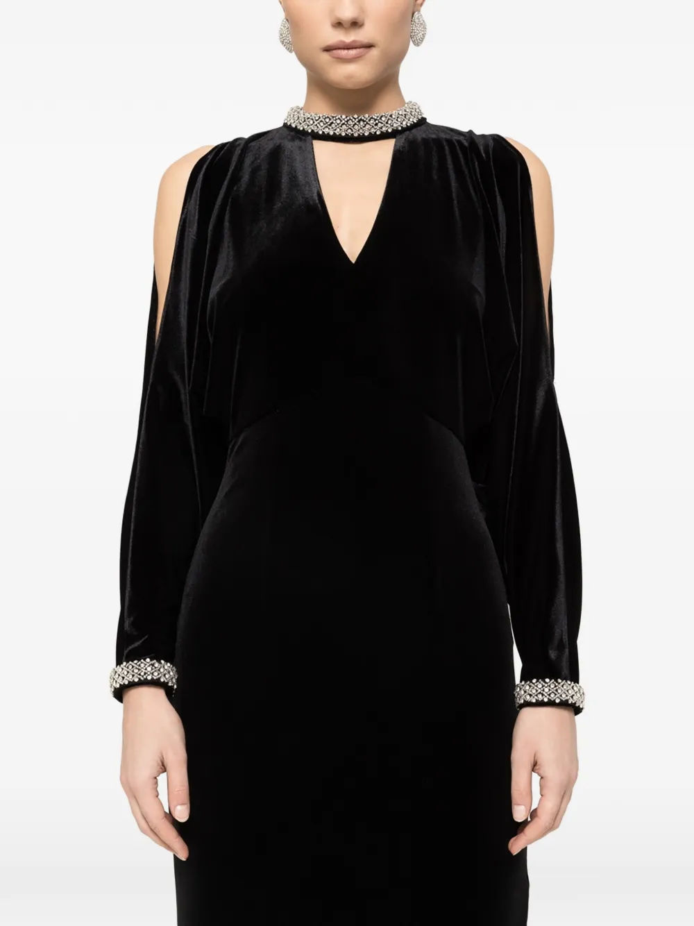 NISSA crystal velvet midi dress - Black