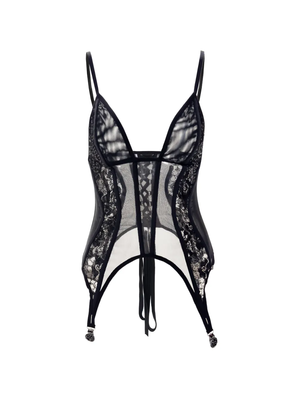 NISSA lace-insert tulle top - Nero