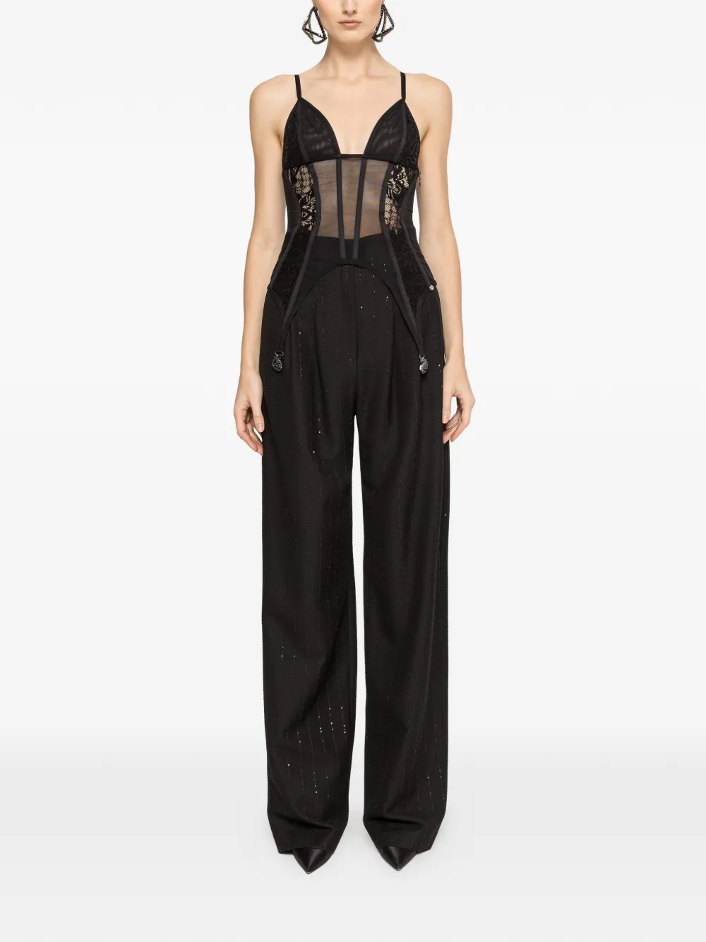  Nissa Lace-insert Tulle Top - Black 