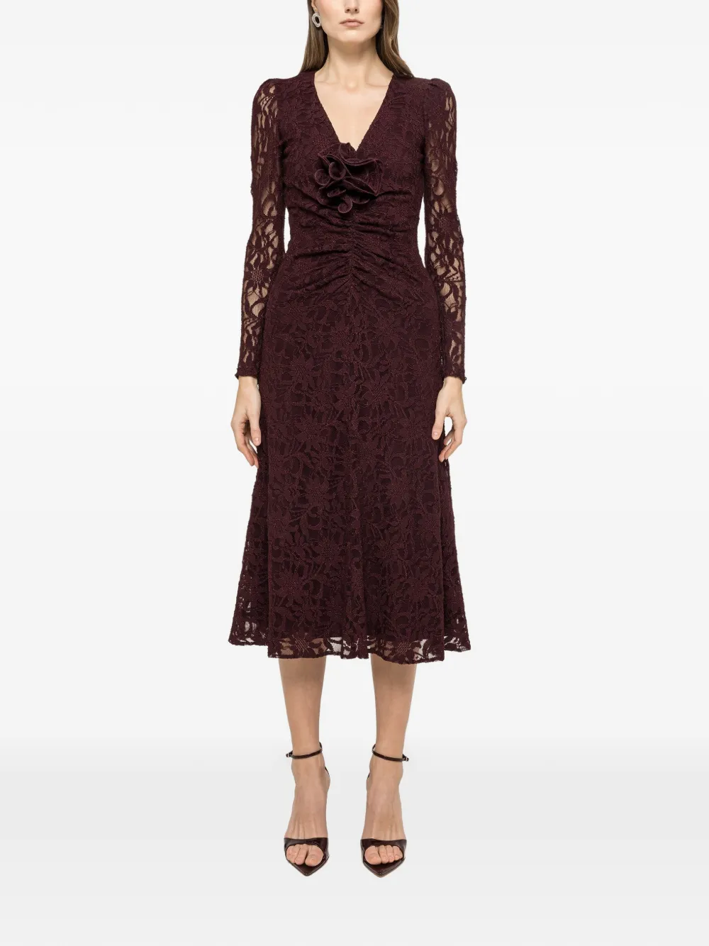 NISSA floral applique lace dress - Rood