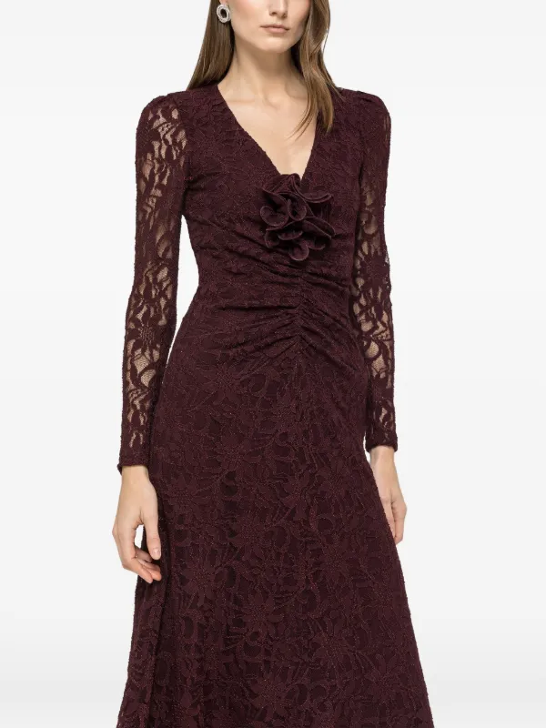 NISSA Floral Applique Lace Dress | Red | FARFETCH