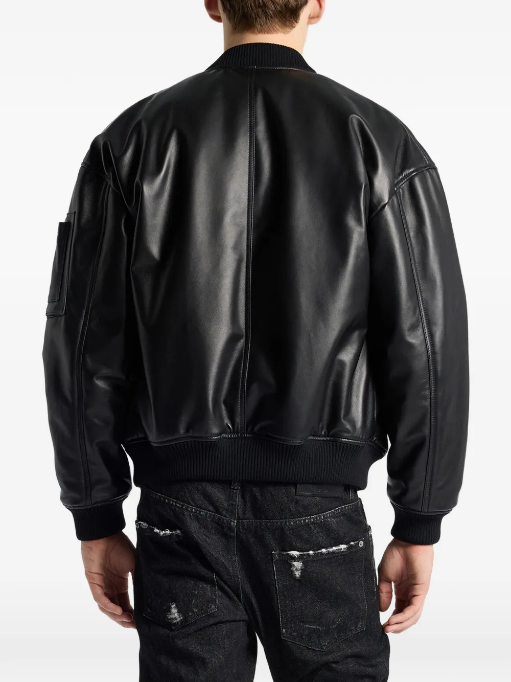 DSQUARED2 Leren jack met geribbelde afwerking Zwart