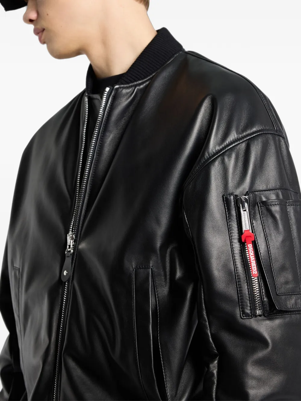 DSQUARED2 Leren jack met geribbelde afwerking Zwart