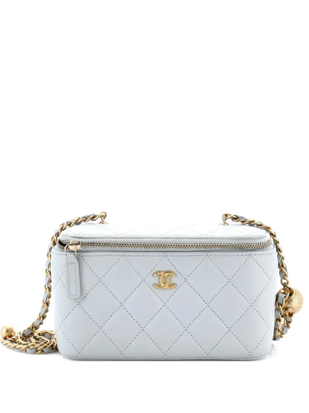 CHANEL Pre-Owned Clutch Pearl Crush Vanity con catena in pelle di agnello - Grigio