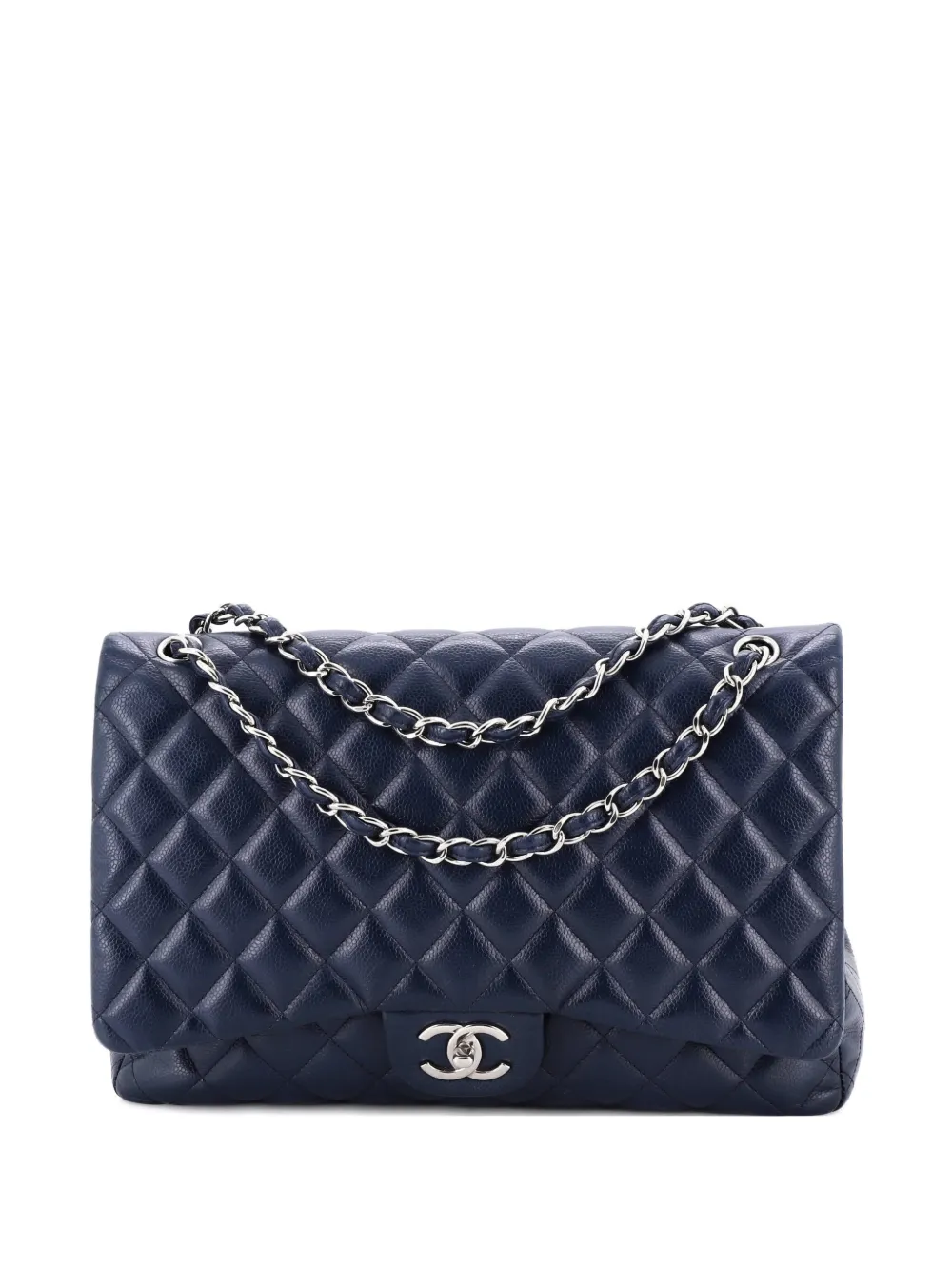 CHANEL Pre-Owned Borsa a spalla Classic Double Flap maxi in pelle Caviar trapuntata - Blu