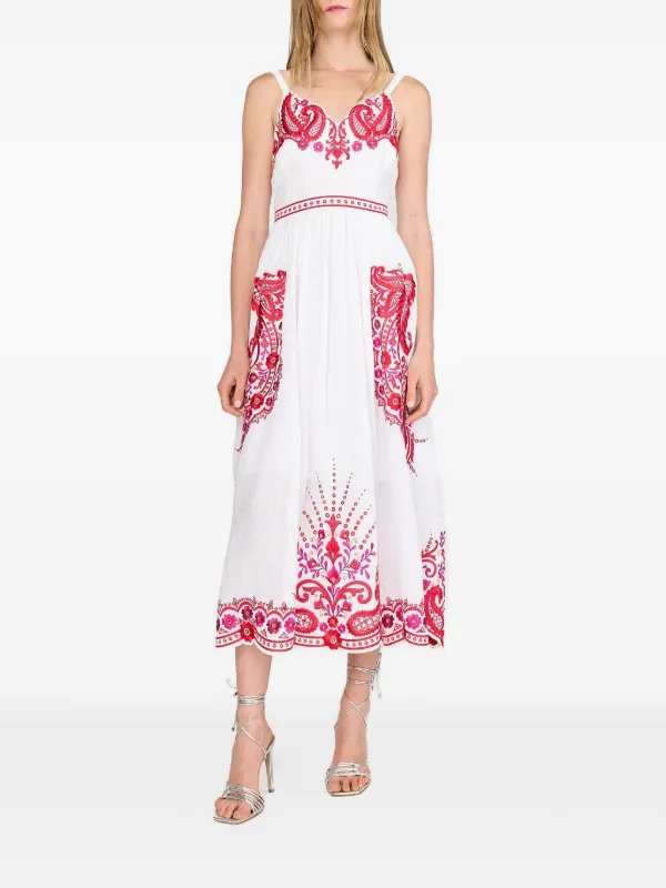 Christy Lynn Holly Floral-embroidered Midi Dress - White