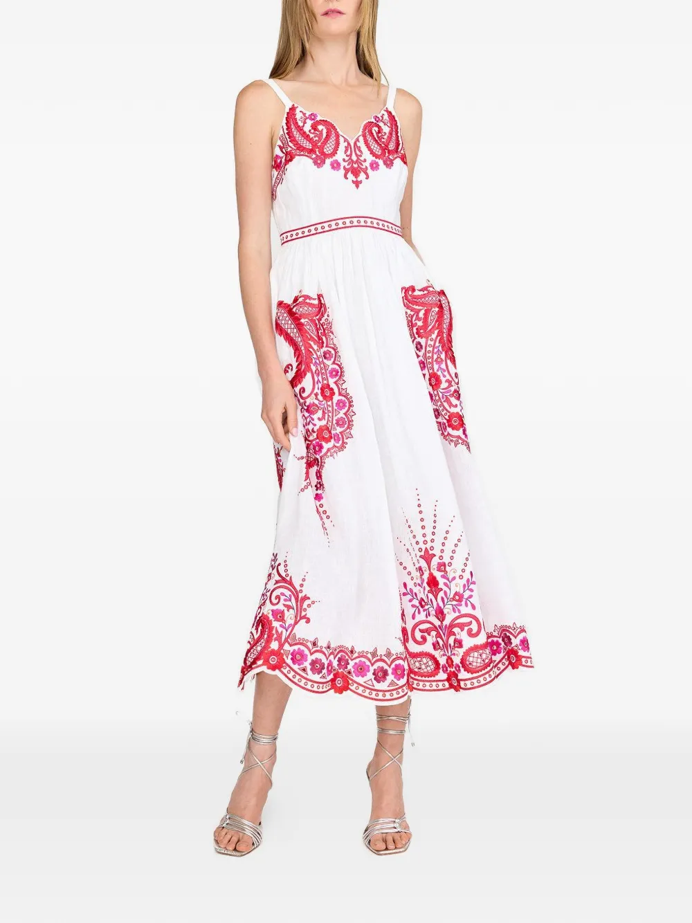 Christy Lynn Holly floral-embroidered midi dress - White