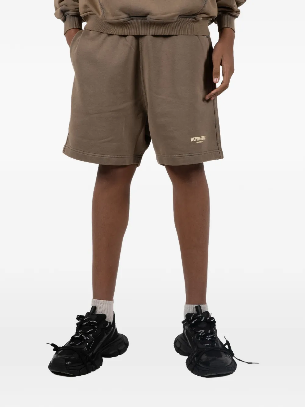 Represent logo-print track shorts - Marrone