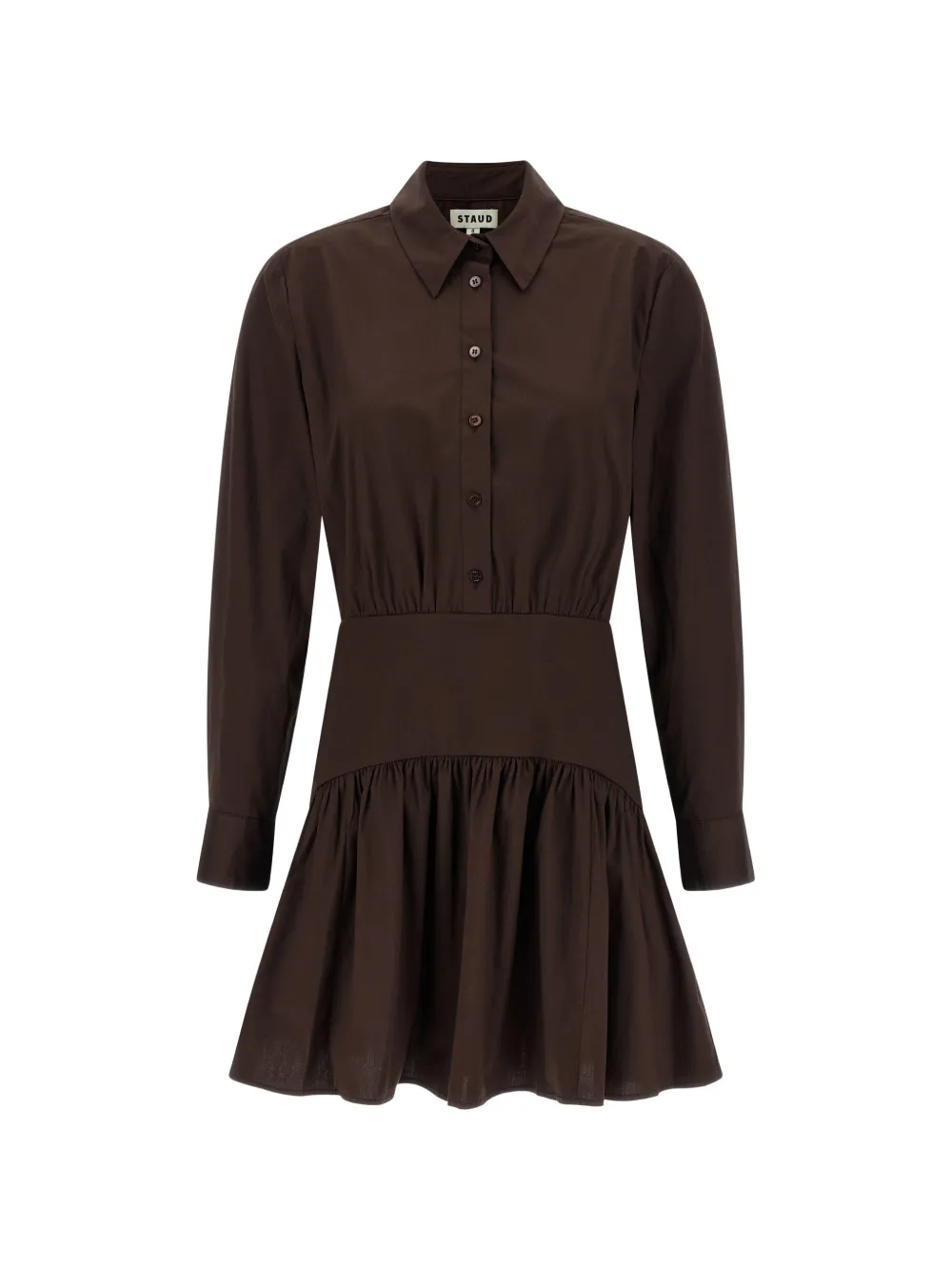 STAUD Rocco button long-sleeve midi dress - Marrone
