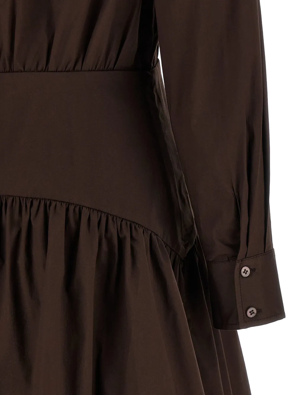 STAUD Rocco midi-jurk met lange mouwen en knopen Bruin