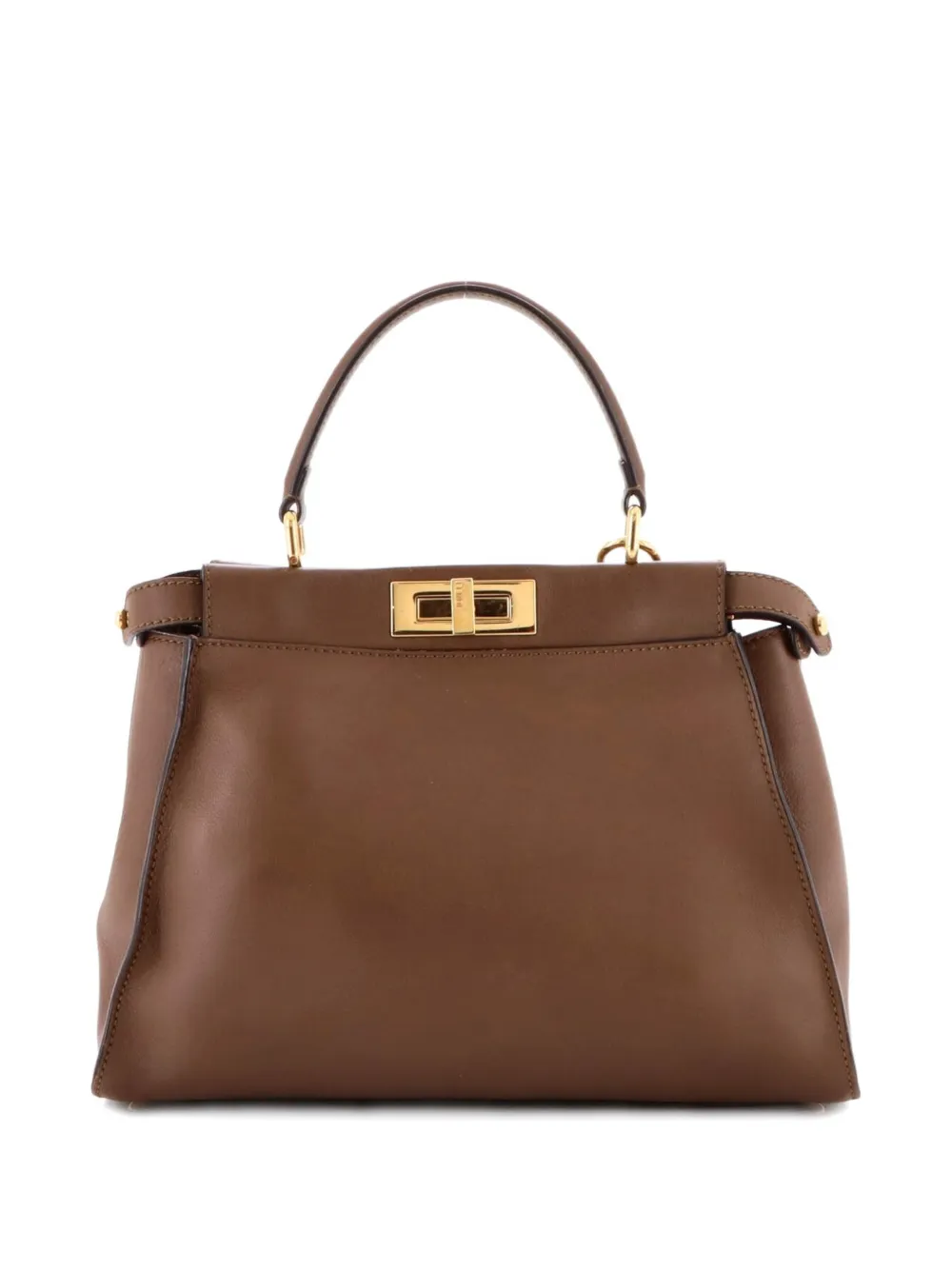 Pre-owned Fendi Peekaboo Bag Rigid Leather Regular Satchel In Brown