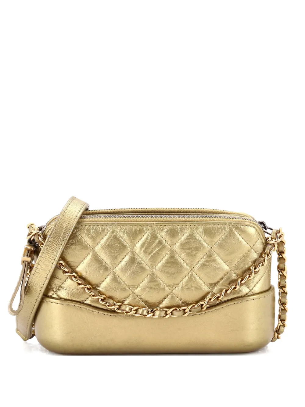CHANEL Pre-Owned Clutch Gabrielle in pelle di vitello trapuntata con doppia zip e catena - Oro