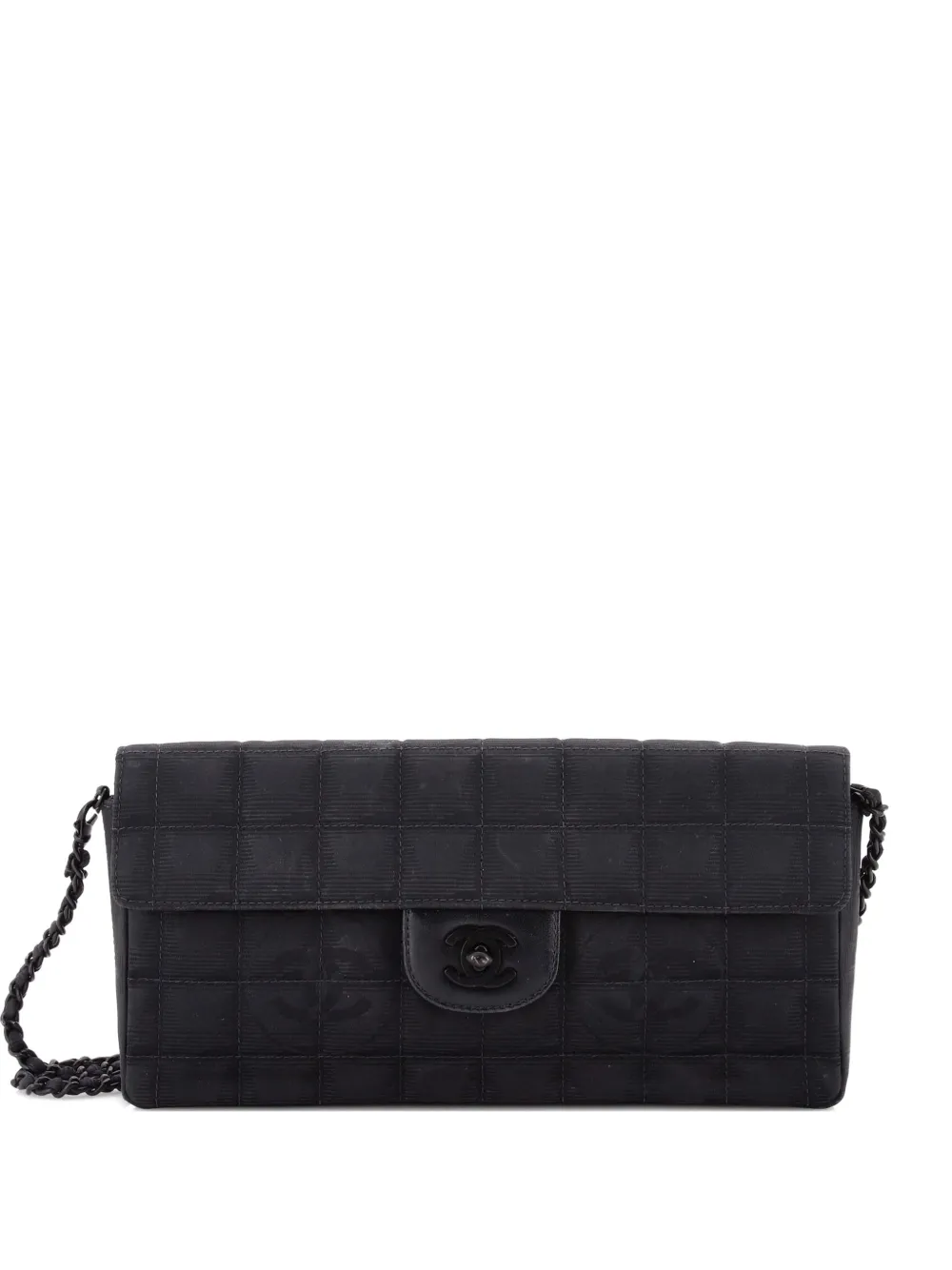CHANEL Pre-Owned Borsa a spalla East West Travel Line trapuntata in nylon con battente - Nero