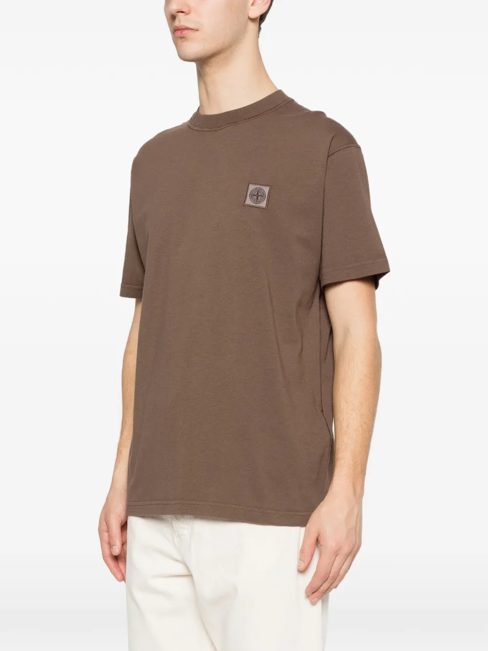 Stone Island T-shirt met logopatch Bruin