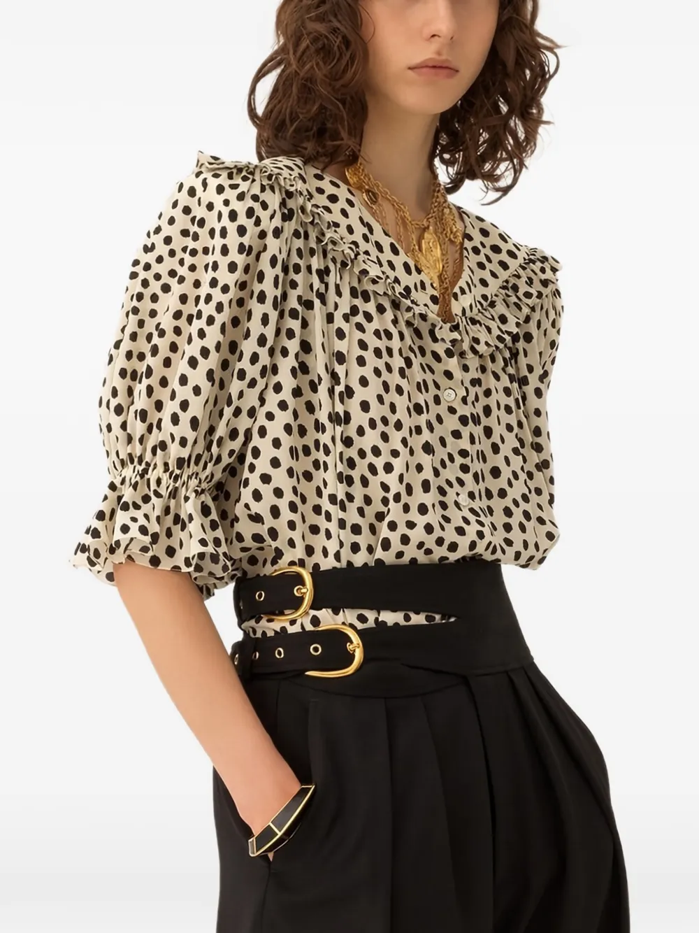 Chloé Ruffled Polka-dot Top In Brown