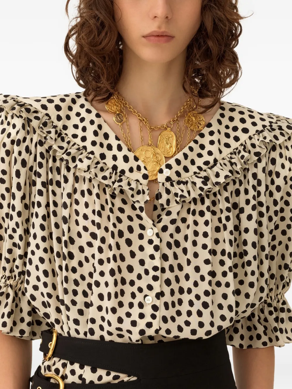 Ruffled Polka-Dot Top