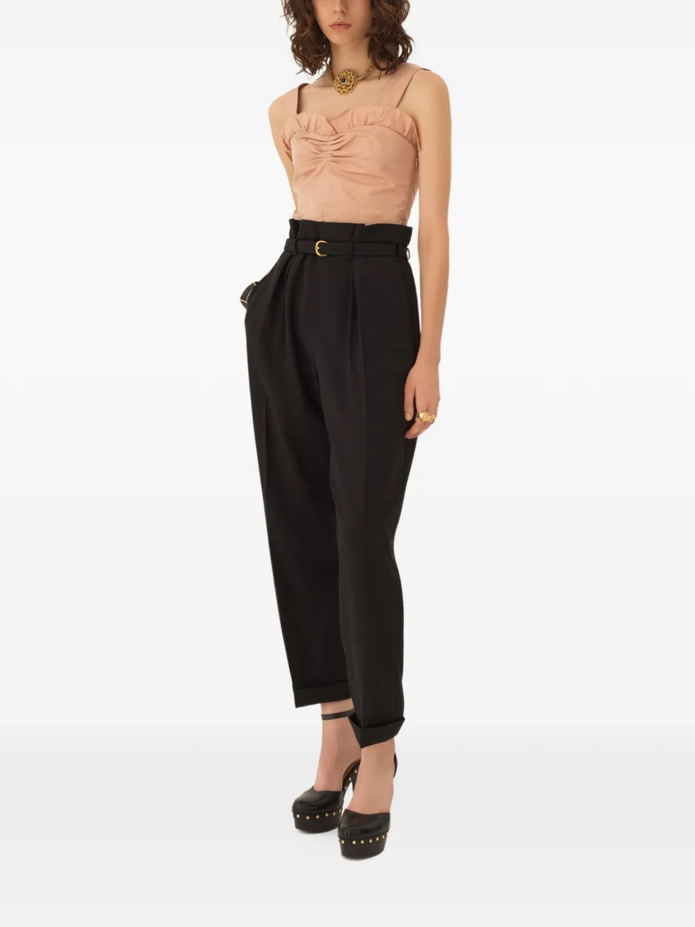 Chloé Belted Pleated Trousers In Black