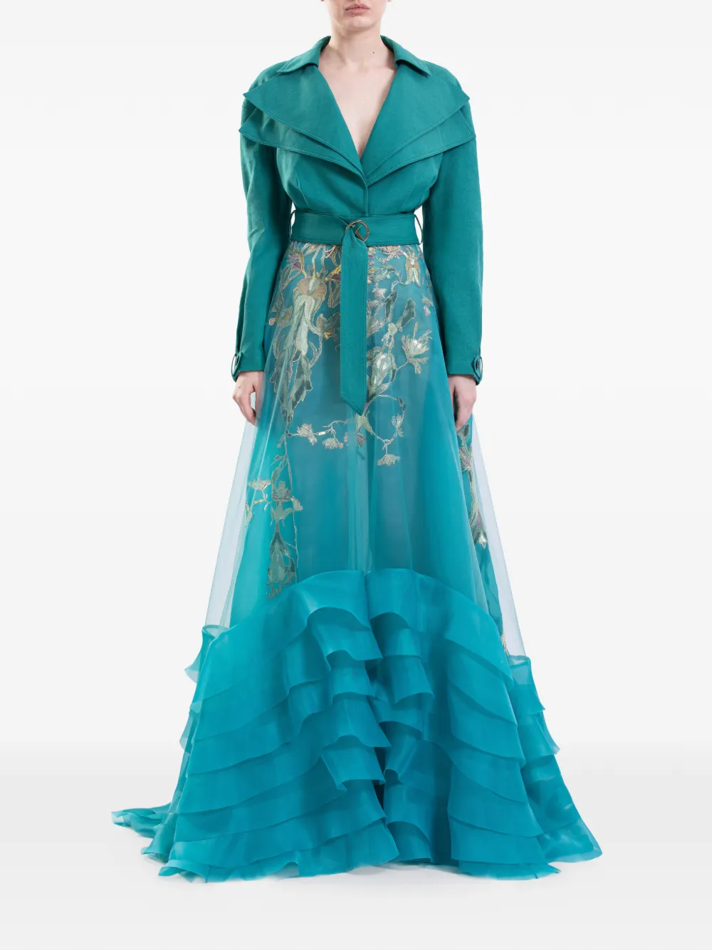 Saiid Kobeisy Maxi-jurk met ruches en bloemenprint Blauw