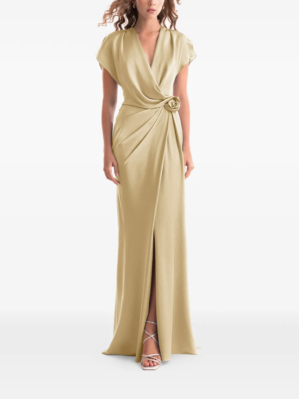 Gemy Maalouf Gedrapeerde maxi-jurk met V-hals Beige