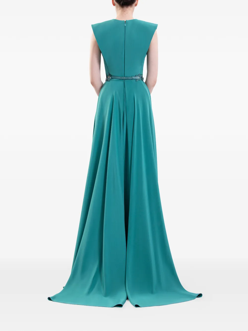 Saiid Kobeisy Maxi-jurk met bloemenriem en V-hals Blauw