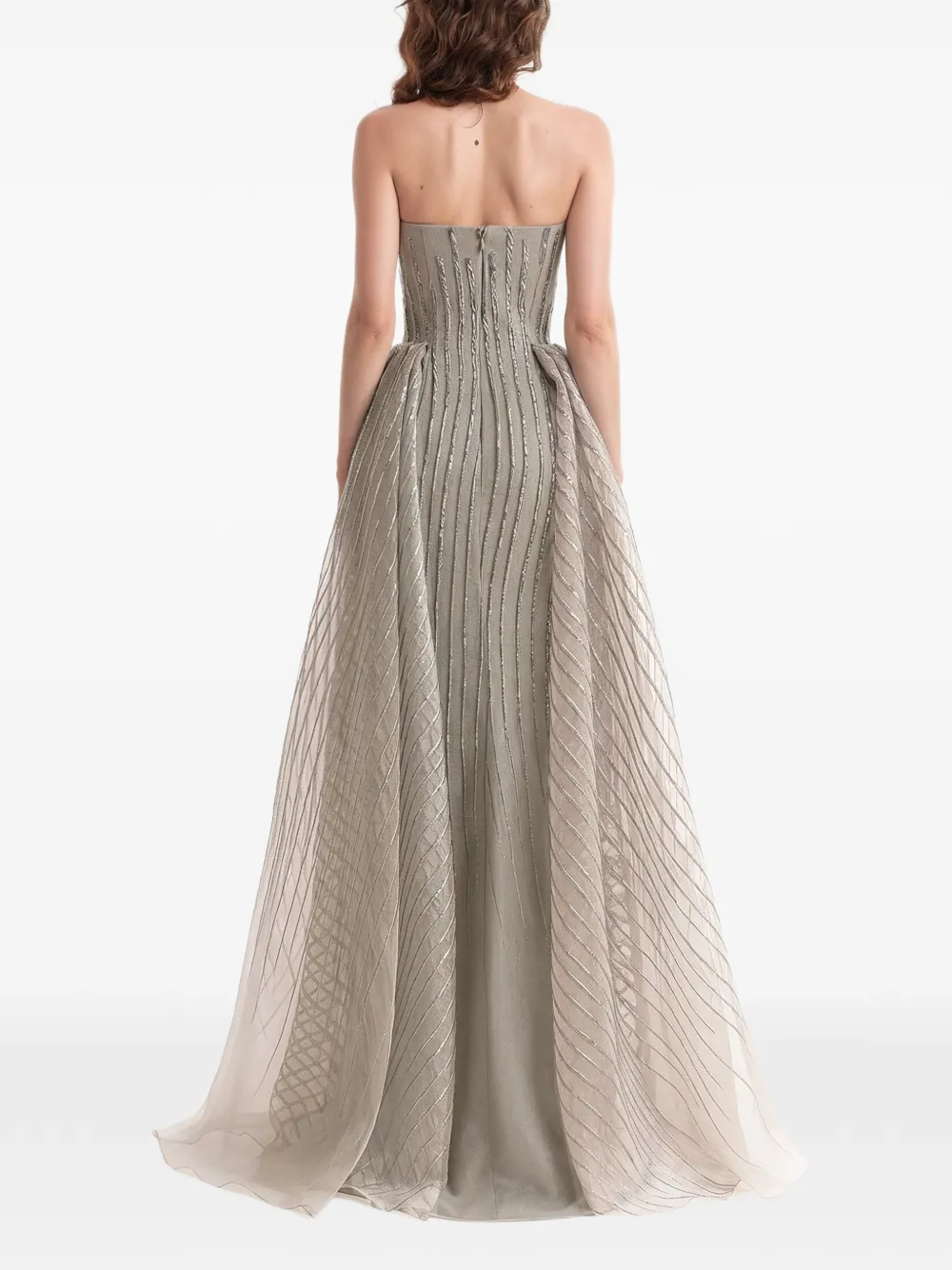 Gemy Maalouf Strapless gestreepte organza jurk Groen