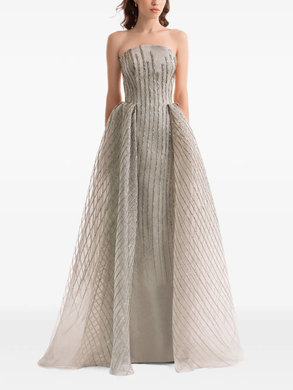 Gemy Maalouf Strapless gestreepte organza jurk Groen